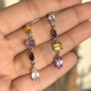 Multi Stone Earrings, 925 Sterling Silver, Multi Gemstone Dangle Earrings, Light Weight Earrings, Handmade Earrings, Birthday Gift For Her
