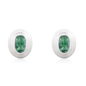 Natural Emerald Earrings, 925 Sterling Silver, Emerald Stud Earrings, May Birthstone Gifts, Emerald Bezel Studs, Bridesmaid Gift For Her