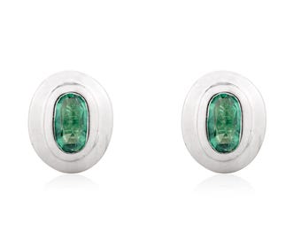 Pendientes de esmeralda natural, plata de ley 925, pendientes de esmeralda, piedra natal de mayo, pendientes de esmeralda con bisel, regalo para dama de honor.
