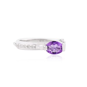 Natural Amethyst Ring, Unique Design Diamond Amethyst Ring, Oval Cut Amethyst Gemstone Ring, 925 Sterling Silver Ring, Birthday Gift For Her