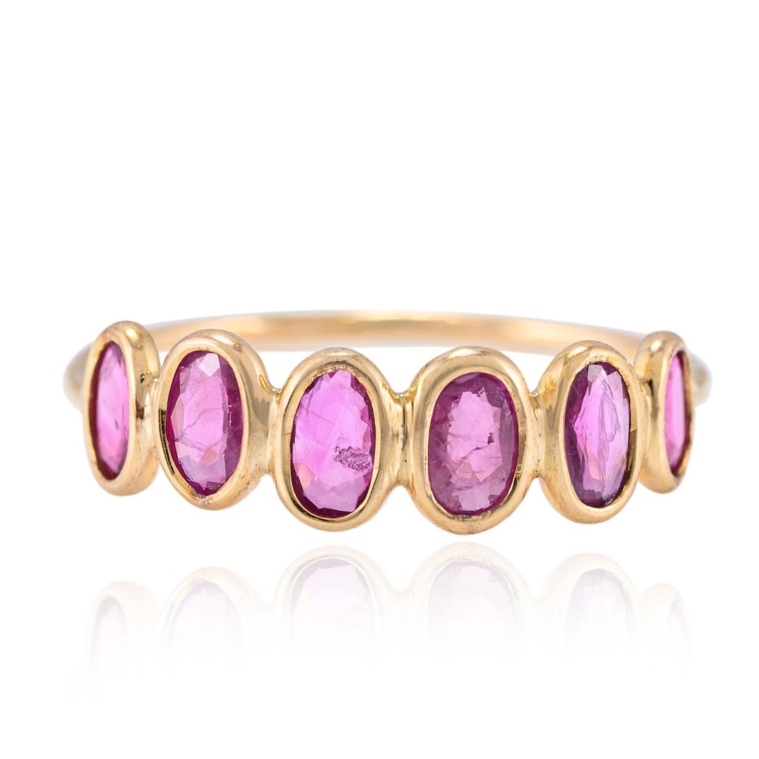 Natural Ruby Ring, Half Eternity Band Ring, Solid Gold 14k Band Ring ...