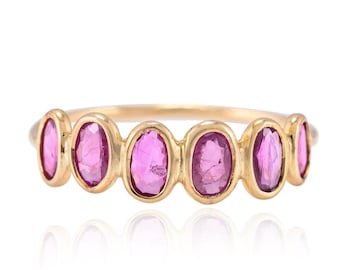 Natürlicher Rubinring, halbe Eternity Bandring, solides 14k Goldbandring, Juli Birthstone Ring, stapelbarer Ring, Hochzeitsbandring, Geschenke für sie
