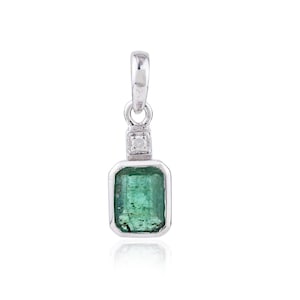 Natural Emerald Pendant, 925 Sterling Silver, Emerald Diamond Pendant, May Birthstone, Emerald Silver Jewelry, Minimalist Pendant For Her