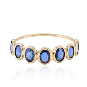 Natural Blue Sapphire Ring, Solid 14k Yellow Gold Band Ring, Half Eternity Ring, September Birthstone Ring, Stackable Ring, Gifts For Her