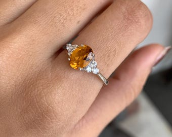 Oval Citrine Ring, Natural Citrine Ring, 925 Sterling Silver, Citrine Silver Ring, November Birthstone, Anniversary Ring, Christmas Gifts