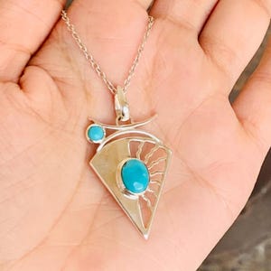 Natural Turquoise Pendant, 925 Sterling Silver, Turquoise Necklace, Handmade Pendant, Statement Pendant, Designer Pendant, Gifts For Her