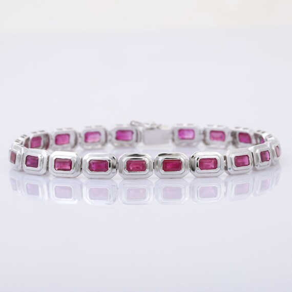 Ruby Tennis Bracelet 925 Sterling Silver Fancy Sleek Etsy