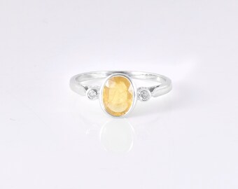 Natural Sterling Silver Oval Cut Yellow Sapphire Ring | Elegant Ring for Her | Unique Engagement Ring