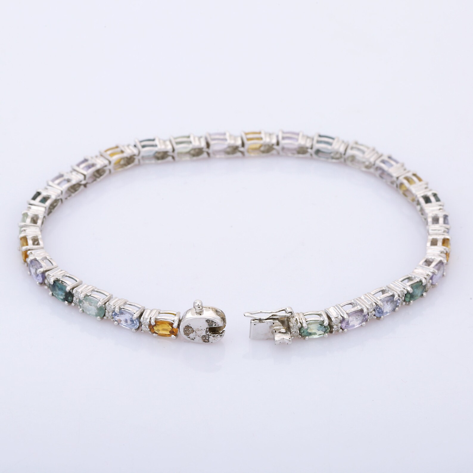 Multi Sapphire Diamond Tennis Bracelet 925 Sterling Silver Etsy