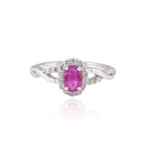 Ruby Diamond Silver Ring, Ruby Engagement Ring, Minimalist Ruby Silver Ring, Boho Ruby Diamond Ring, Wedding Ruby Diamond Ring, Gift For Her