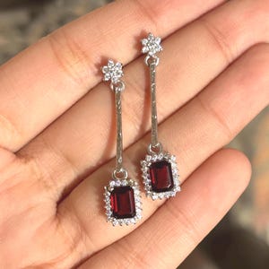 Garnet Earrings, 925 Sterling Silver, Garnet Dangle Earrings, Engagement Earrings, Handmade Stud Earrings, January Birthstone, Gifts For Her