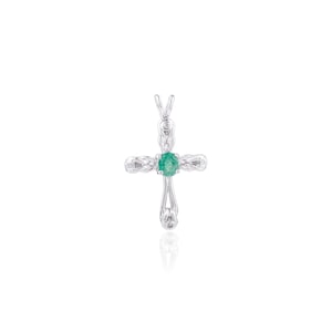 Emerald Silver Cross Pendant- Dainty Cristian Pendant- May Birthstone Jewelry- Emerald Cross Pendant- Personalized Gift- Anniversary Gifts