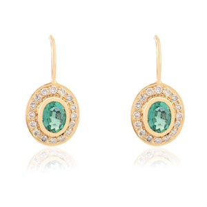 Natural Emerald Emerald Earrings, Emerald Diamond Dangle Drop Earrings, 18k Gold Emerald Earrings, May Birthstone Earrings, Gifts For Her