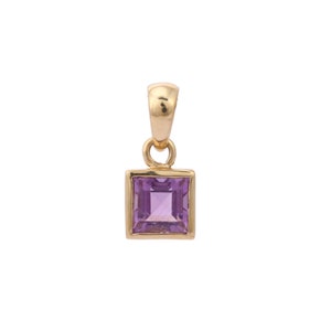Natural Amethyst Pendant, 18K Solid Gold Pendant, Amethyst Jewelry, Birthstone Gifts, Tiny Charm Pendant, Gifts For her,