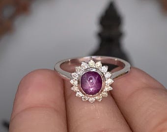 Natural Star Ruby Ring, 6 Layer Star Ruby Ring, Star Ruby Diamond Ring, Statement Star Ruby Ring, Star Ruby Cabochon Ring, Christmas Gifts