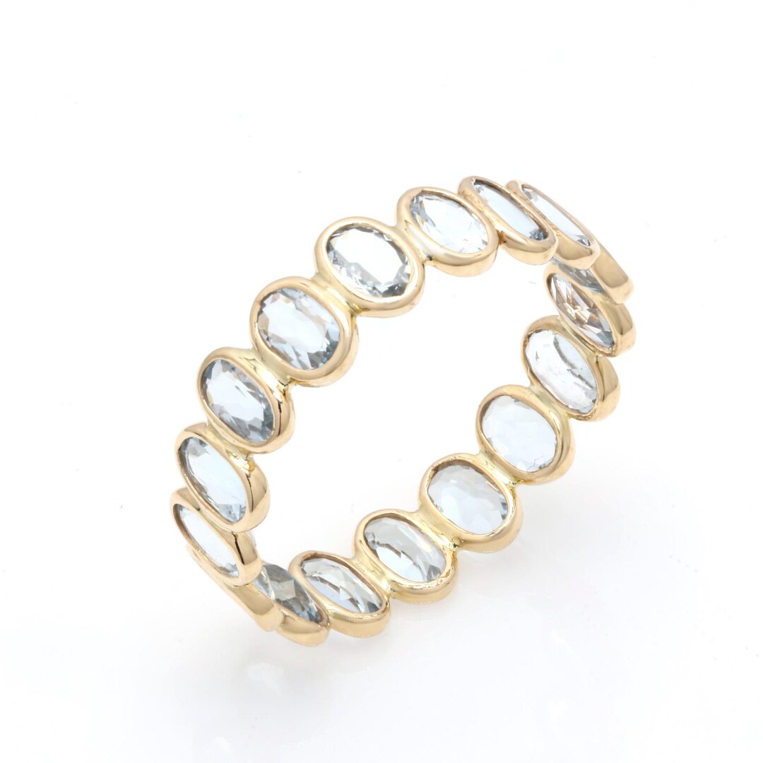 Natural Aquamarine Ring, Solid 18k Gold Ring, March Birthstone, Full ...