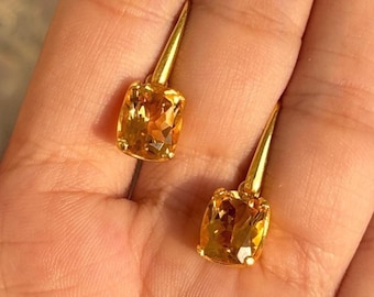 Citrine Earrings, 925 Sterling Silver, Small Citrine Earrings, Natural Citrine, November Birthstone, Statement Dangle Earrings, Gift For Her