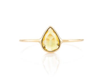 Minimalist 14k Gold Pear Cut Yellow Sapphire Ring, Stackable Sapphire Ring, Dainty Handmade Gold Ring, September Birthstone, Gift For Her