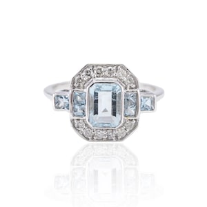 Natural Aquamarine Ring, 925 Sterling Silver, Aquamarine Diamond Ring, Engagement Ring, March Birthstone, Aquamarine Jewelry, Gifts For Her