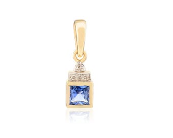 14K Solid Gold Sapphire Pendant, Minimalist Round Real Diamond Sapphire Birthstone Pendant, Bridesmaids Gift, Perfect Gift