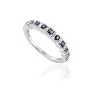 Blue Sapphire Band Ring, Wedding Band, 925 Sterling Silver Half Eternity Band, Dainty Bridal Band, Delicate Stackable Ring, Gifts For Her