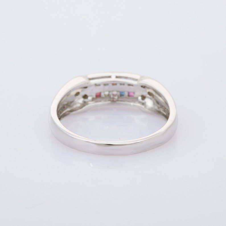 Stackable Ring Channel Setting Promise Ring Gift For Her 925 Sterling Silver Multi Sapphire Diamond Ring Christmas Gift