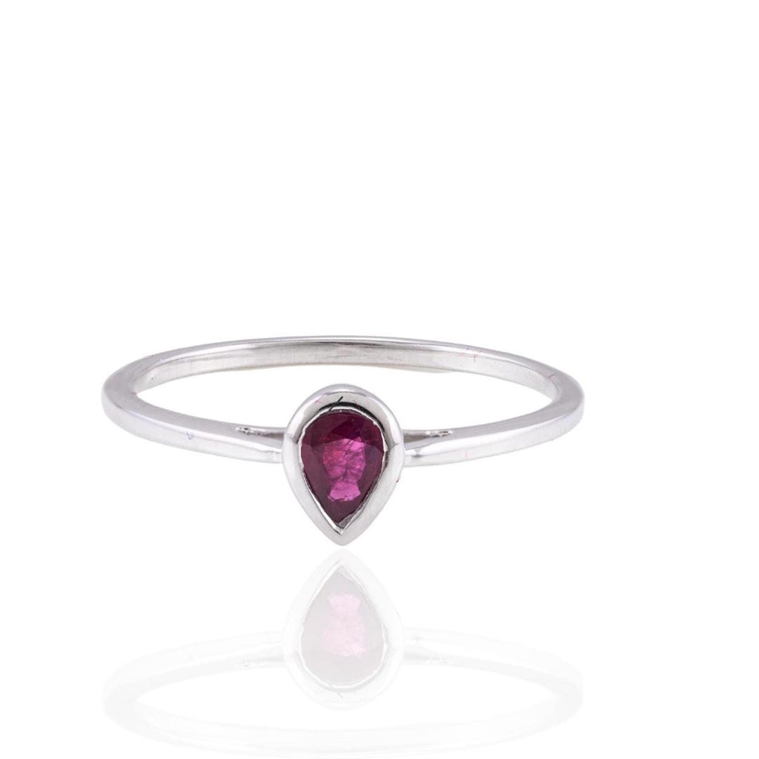 natural ruby silver ring, dainty ruby ring, stackable... Natural Ruby Teardrop Ring, Dainty Ruby Ring, Minimalist Stackable Ring ...