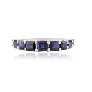 Blue Sapphire Ring, Sterling Silver Ring, Half Eternity Ring, Stackable Sapphire Ring, Dainty Blue Sapphire Band Ring, September Birthstone