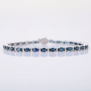 Blue Sapphire Diamond Tennis Bracelet | 925 Sterling Silver | Prong Setting | Fancy Sleek Bracelet | Gift For Her | September Birthstone