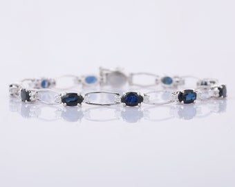 Blue Sapphire Tennis Bracelet | 925 Sterling Silver | Prong Setting |Eternity Bracelet | Gift For Her | September Birthstone