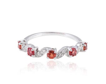 Echter Orangen Saphir Ring, Sterling Silber Ring, Diamant Saphir Ring, Verlobungsring, Stapelbar Saphir Ring, Geschenke für Sie