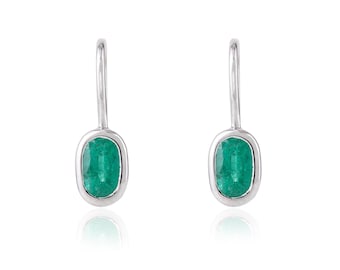 Natural Emerald Earrings, Sterling Silver, Real Emerald Gemstone Earrings, May Birthstone, Dangle Earrings, Gifts For Her,