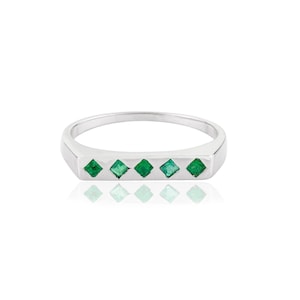 Natural Emerald Ring, Emerald Signet Ring, 925 Sterling Silver Ring, Emerald Stackable Ring, May Birthstone, Emerald Bar Ring, Gifts For Her