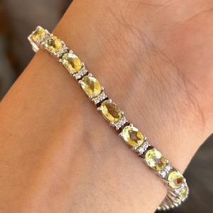Lemon Topaz Bracelet, 925 Sterling Silver Bracelet, Topaz Tennis Bracelet, November Birthstone, Topaz Bracelet, Anniversary Gift for Her