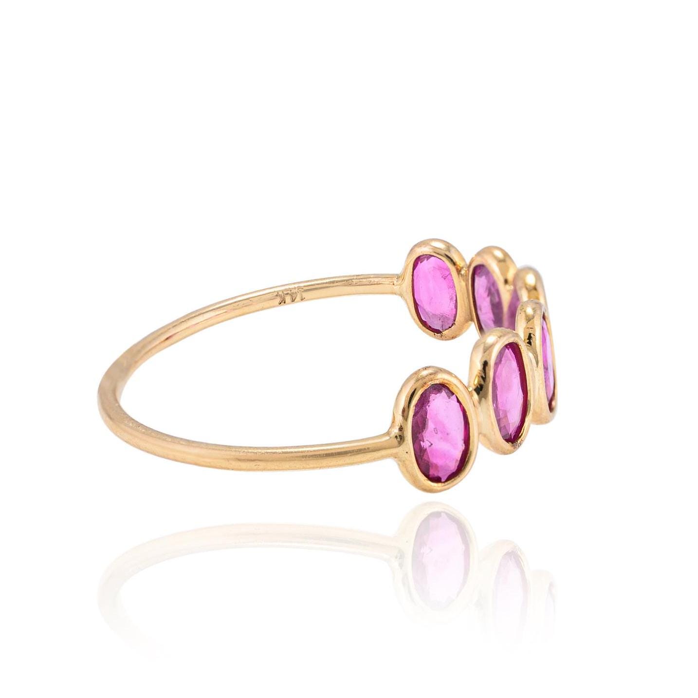 Natural Ruby Ring, Half Eternity Band Ring, Solid Gold 14k Band Ring ...