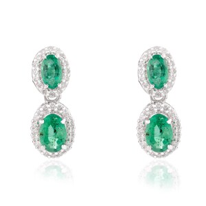 Natural Emerald Dangle Earrings, Pave Diamond Emerald Earring in 14k Solid Gold, Wedding Emerald Earrings, Mix And Match Emerald Earrings