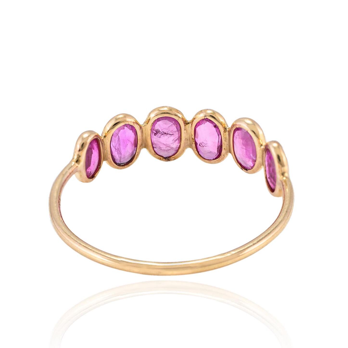 Natural Ruby Ring, Half Eternity Band Ring, Solid Gold 14k Band Ring ...