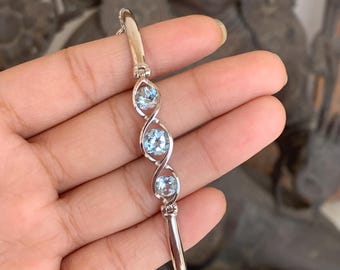Blue Topaz Bracelet, 925 Silver Bracelet, Topaz Gemstone Bracelet, Adjustable Bracelet, Handmade Bracelet, November Birthstone, Gift For Her