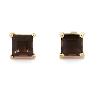 Natural Smokey Quartz Studs Earrings, Solid 14k Gold Earrings, Dainty Smokey Quartz Earrings For Women, Gemstone Studs