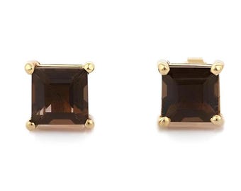 Natural Smokey Quartz Studs Earrings, Solid 14k Gold Earrings, Dainty Smokey Quartz Earrings For Women, Gemstone Studs, Christmas Gifts
