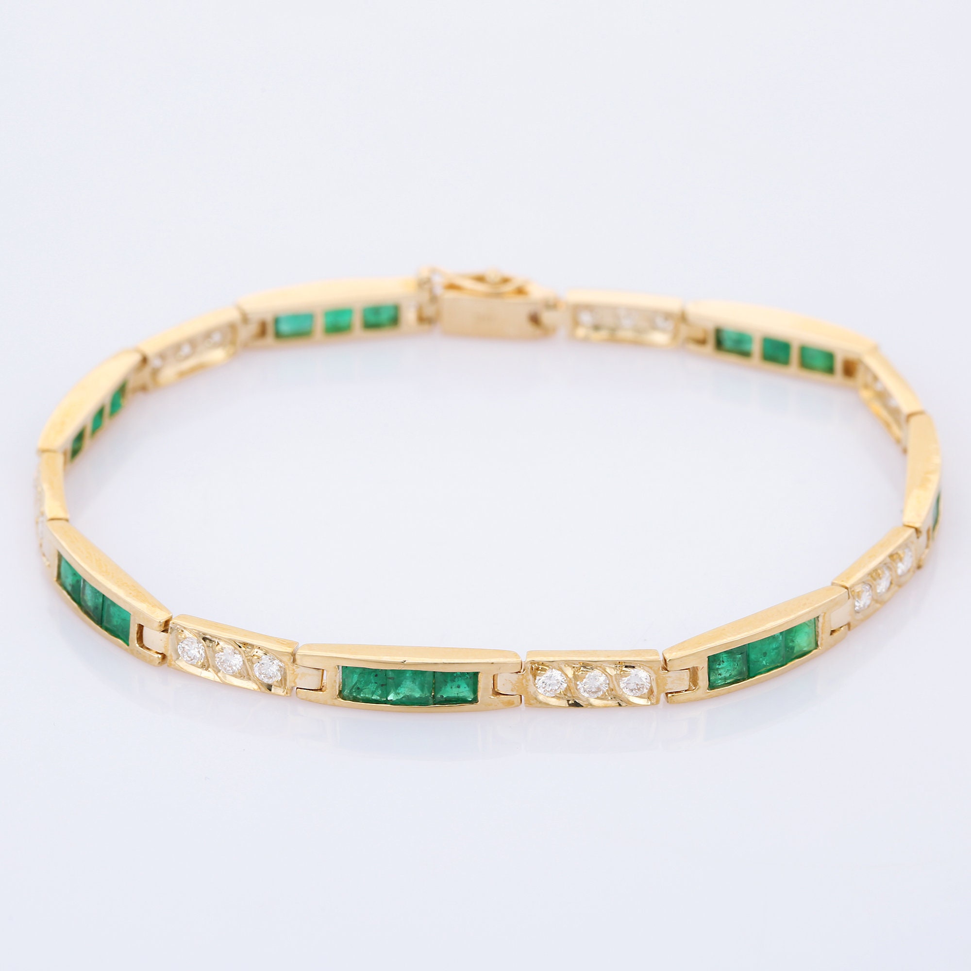 Emerald and Diamond Tennis Bracelet 14K Yellow Gold - Etsy UK