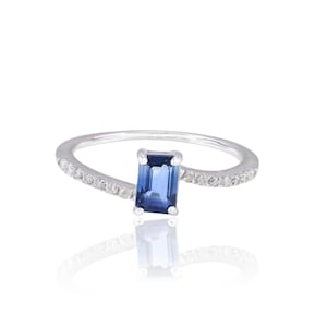 Natural Blue Sapphire Ring, Sapphire Diamond Ring, Sterling Silver Ring, Stackable Sapphire Ring, Minimalist Ring, Anniversary Gifts For Her