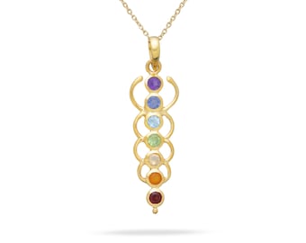 7 Chakras Pendant, Handmade Pendant Necklace Jewelry With Real Gemstone, 925 Sterling Silver Chain, Spiritual Healing Yoga Jewelry For Women