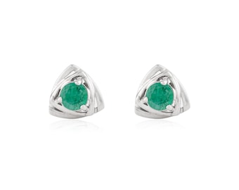 925 Silber Smaragd CZ Ohrstecker – Rund, Rhodiniert, Mai Geburtsstein – Old English Jewellers UK