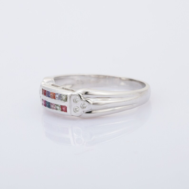 Stackable Ring Channel Setting Promise Ring Gift For Her 925 Sterling Silver Multi Sapphire Diamond Ring Christmas Gift