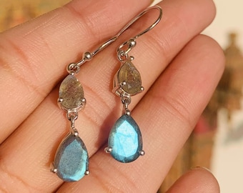 Fatti a Mano Goccia Orecchini per Donne Argento Sterling 925 Labradorite Pietra Preziosa Orecchino Earrings Design Moderno Gioielli Moda per Regali