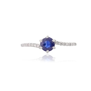 Natural Blue Sapphire Ring, Sterling Silver, Sapphire Diamond Ring, Wedding Ring, Dainty Sapphire Bridal Ring, Anniversary Gifts For Her