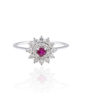 Natural Ruby Diamond Ring, 925 Sterling Silver, Art Deco Ring, July Birthstone, Engagement Ruby Ring, Ruby Flower Design Ring, Gifts For Her