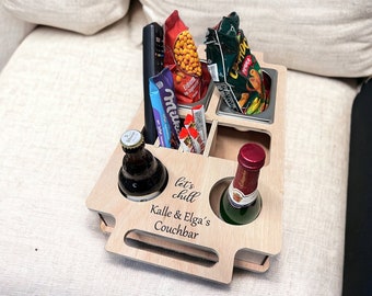 Handcrafted Couch Bar - Individually Engravable, Perfect for Movie Nights, Drinks and Snack Holders, Netflix, Camping, Campers