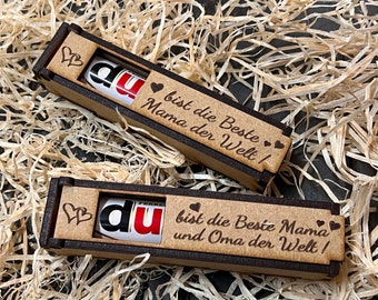 DU...| engraved chocolate bar wooden box incl. Duplo | small souvenir